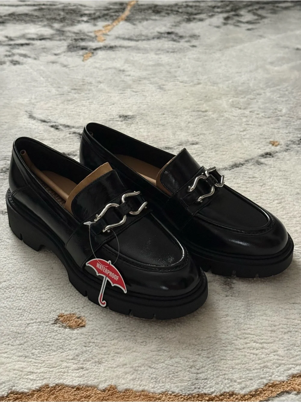 NWT Blondo Klara Black Leather Waterproof Chunky Loafers Size 8
